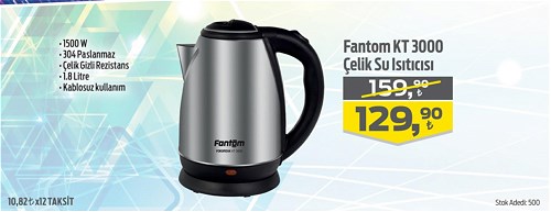 Fantom KT 3000 Çelik Su Isıtıcısı 1500 W image