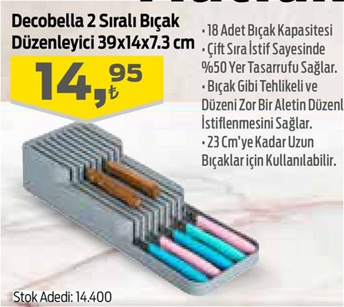 Decobella 2 Sıralı Bıçak Düzenleyici 39x14x7,3 cm image