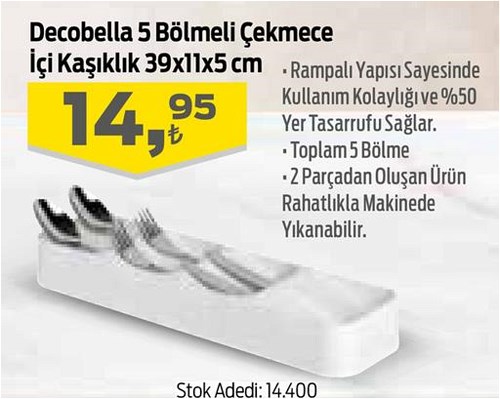 Decobella 5 Bölmeli Çekmece İçi Kaşıklık 39x11x5 cm image