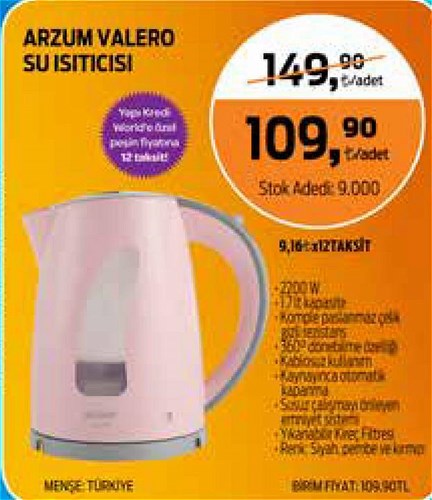 Arzum Valero Su Isıtıcısı 2200 W image