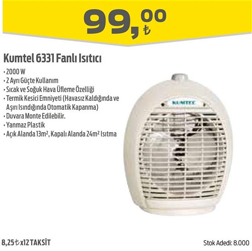 Kumtel 6331 Fanlı Isıtıcı 2000 W image