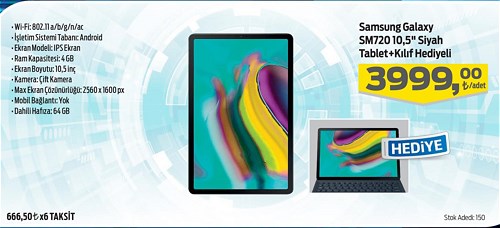 Samsung Galaxy SM720 10,5" 64 Gb Siyah Tablet+Kılıf Hediyeli image