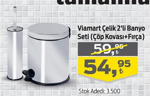 Viamart Çelik 2'li Banyo Seti (Çöp Kovası+Fırça) image