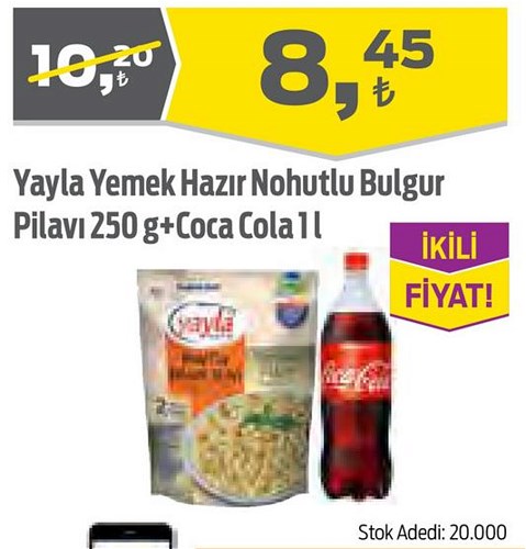 Yayla Yemek Hazır Nohutlu Bulgur Pilavı 250 g+Coca Cola 1 l image