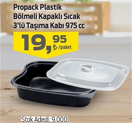 Propack Plastik Bölmeli Kapaklı Sıcak 3'lü Taşıma Kabı 975 cc image