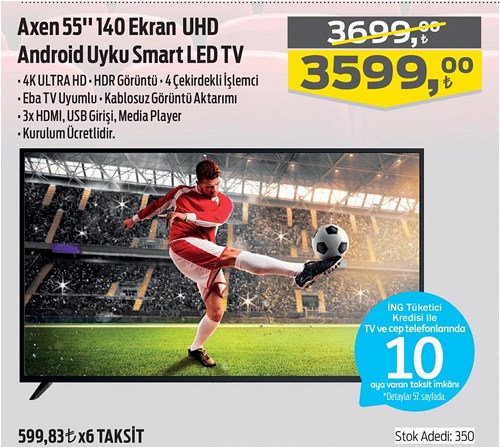 Axen 55" 140 Ekran Uhd Android Uyku Smart Led Tv image