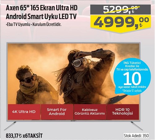 Axen 65" 165 Ekran Ultra Hd Android Smart Uyku Led Tv image