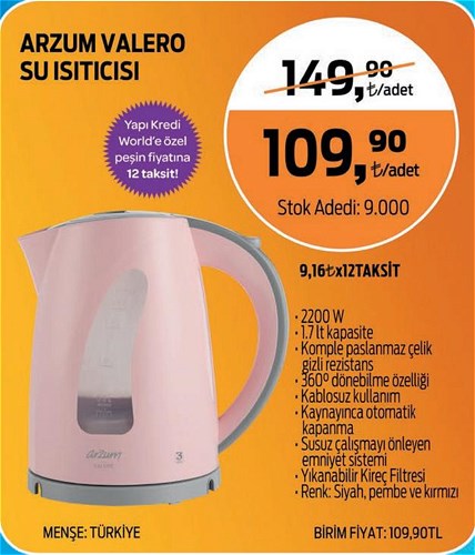 Arzum Valero Su Isıtıcısı 2200 W image