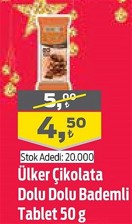 Ülker Çikolata Dolu Dolu Bademli Tablet 50 g image