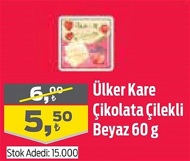 Ülker Kare Çikolata Çilekli Beyaz 60 g image