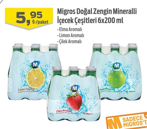 Migros Doğal Zengin Mineralli İçecek Çeşitleri 6x200 ml image
