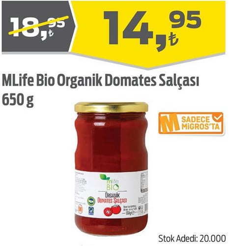 Mlife Bio Organik Domates Salçası 650 g image