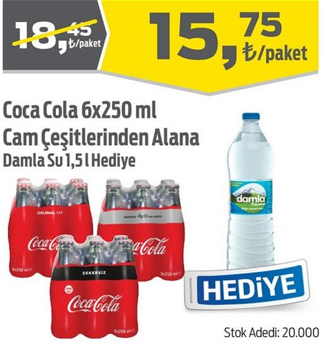 Coca Cola 6x250 ml Cam Çeşitleri - Damla Su 1,5 l Hediye image