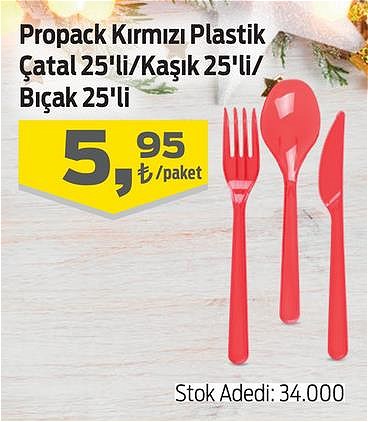 Propack Kırmızı Plastik Çatal 25'li/Bıçak 25'li image