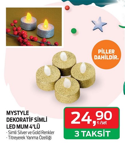 Mystyle Dekoratif Simli Led Mum 4'lü image