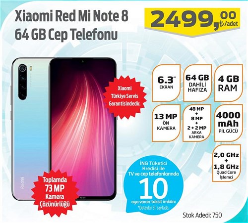 Migros Xiaomi Red Mi Note 8 64 GB Cep Telefonu