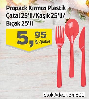 Propack Kırmızı Plastik Çatal 25'li/Kaşık 25'li/Bıçak 25'li image