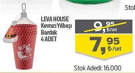 Leva House Kırmızı Yılbaşı Bardak 4 Adet image