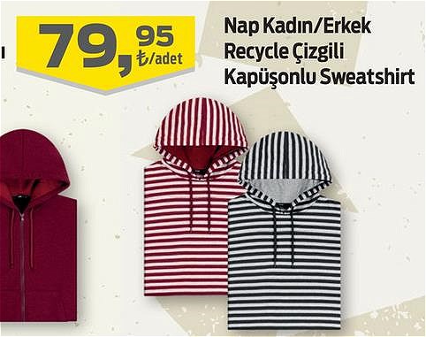 Nap Kadın/Erkek Recycle Çizgili Kapüşonlu Sweatshirt image