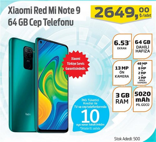 Xiaomi Red Mi Note 9 64 GB Cep Telefonu image