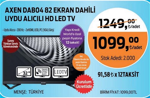 Axen DAB04 82 Ekran Dahili Uydu Alıcılı Hd Led Tv image