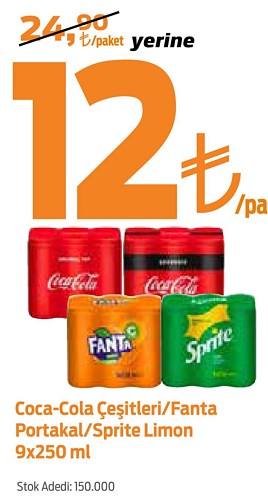 Coca Cola Çeşitleri/Fanta Portakal/Sprite Limon 9x250 ml image