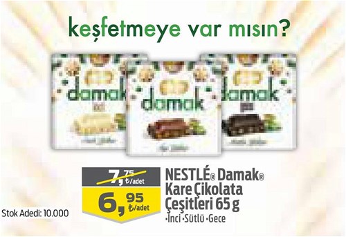 Nestle Damak Kare Çikolata Çeşitleri 65 g image