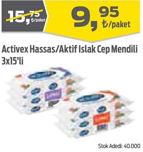 Activex Hassas/Aktif Islak Cep Mendili 3x15'li image