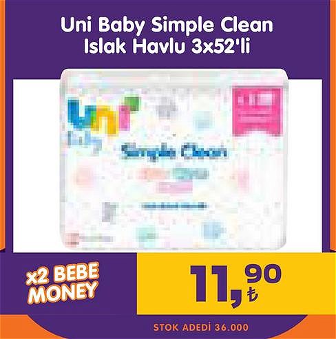 Uni Baby Simple Clean Islak Havlu 3x52'li image