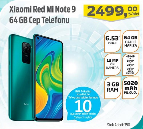 Xiaomi Red Mi Note 9 64 GB Cep Telefonu image