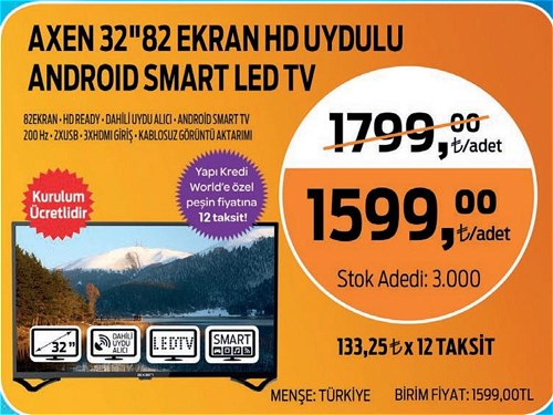 Axen 32'' 82 Ekran HD Uydulu Android Smart Led Tv image