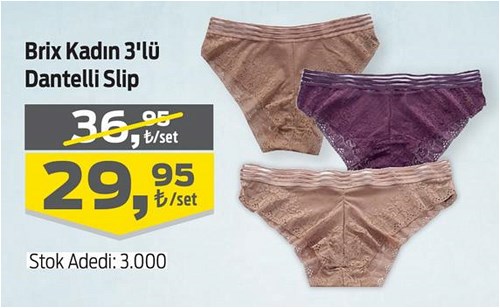 Brix Kadın 3'lü Dantelli Slip image