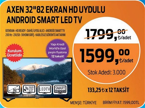 Axen 32" 82 Ekran HD Uydulu Android Smart Led Tv image