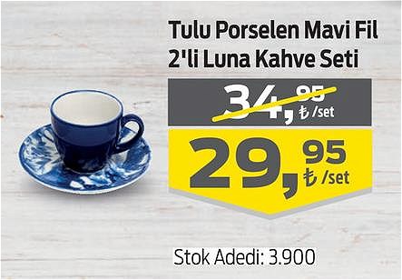 Tulu Porselen Mavi Fil 2'li Luna Kahve Seti image