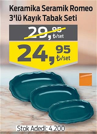 Keramika Seramik Romeo 3'lü Kayık Tabak Seti image