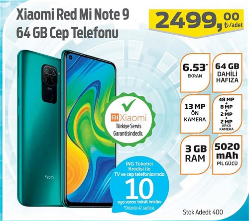 Xiaomi Red Mi Note 9 64 GB Cep Telefonu image