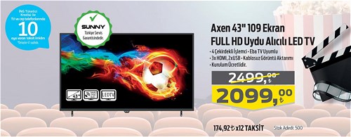 Axen 43" 109 Ekran Full Hd Uydu Alıcılı Led Tv image