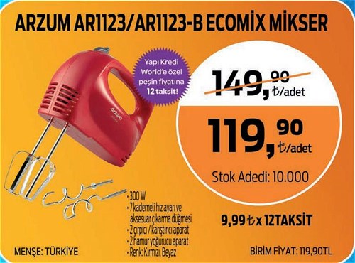 Arzum AR1123/AR1123-B Ecomix Mikser 300 W image