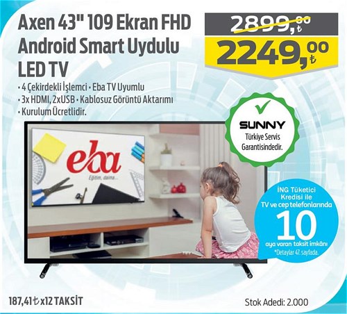 Axen 43" 109 Ekran Fhd Android Smart Uydulu Led Tv image