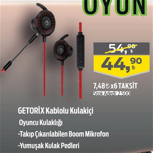 Getorix Kablolu Kulakiçi Oyuncu Kulaklığı image