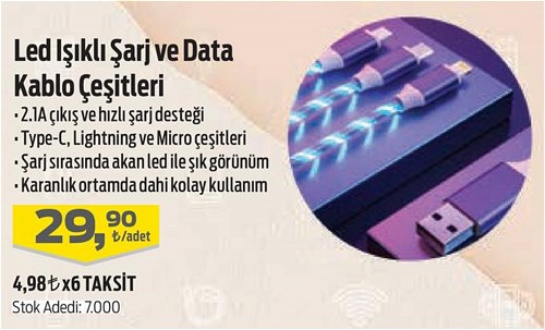 iThink Led Işıklı Şarj ve Data Kablo Çeşitleri/Adet image