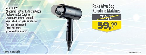 Raks Alya Saç Kurutma Makinesi 1000 W image