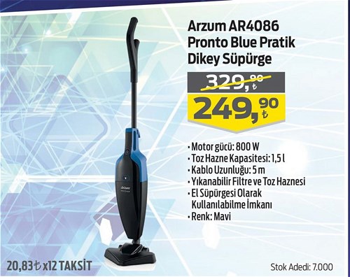 Arzum AR4086 Pronto Blue Pratik Dikey Süpürge 800 W image