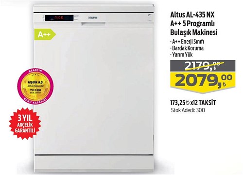 Altus AL-435 NX A++ 5 Programlı Bulaşık Makinesi image