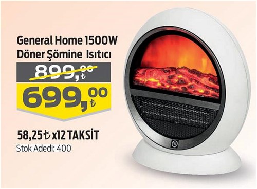 General Home 1500 W Döner Şömine Isıtıcı image