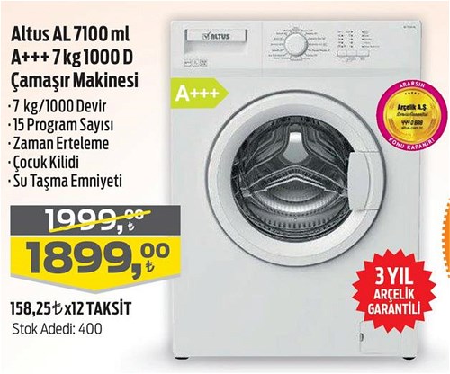 Altus AL 7100 ML A+++ 7 Kg 1000 Devir Çamaşır Makinesi image