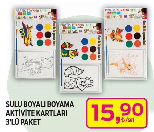 Sulu Boyalı Boyama Aktivite Kartları 3'lü Paket image