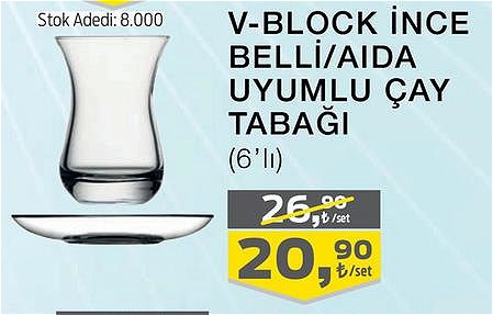 Paşabahçe V-Block İnce Belli/Aida Uyumlu Çay Tabağı 6'lı image