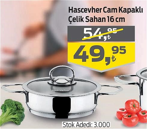 Hascevher Cam Kapaklı Çelik Sahan 16 cm image