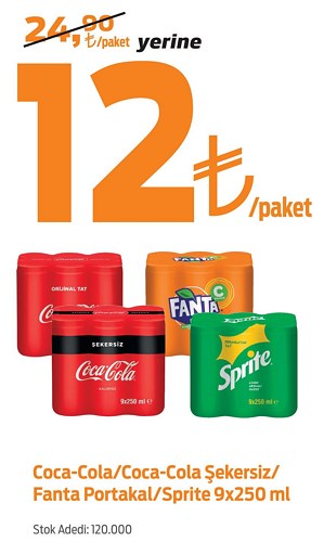 Coca-Cola/Coca-Cola Şekersiz/Fanta Portakal/Sprite 9x250 ml image